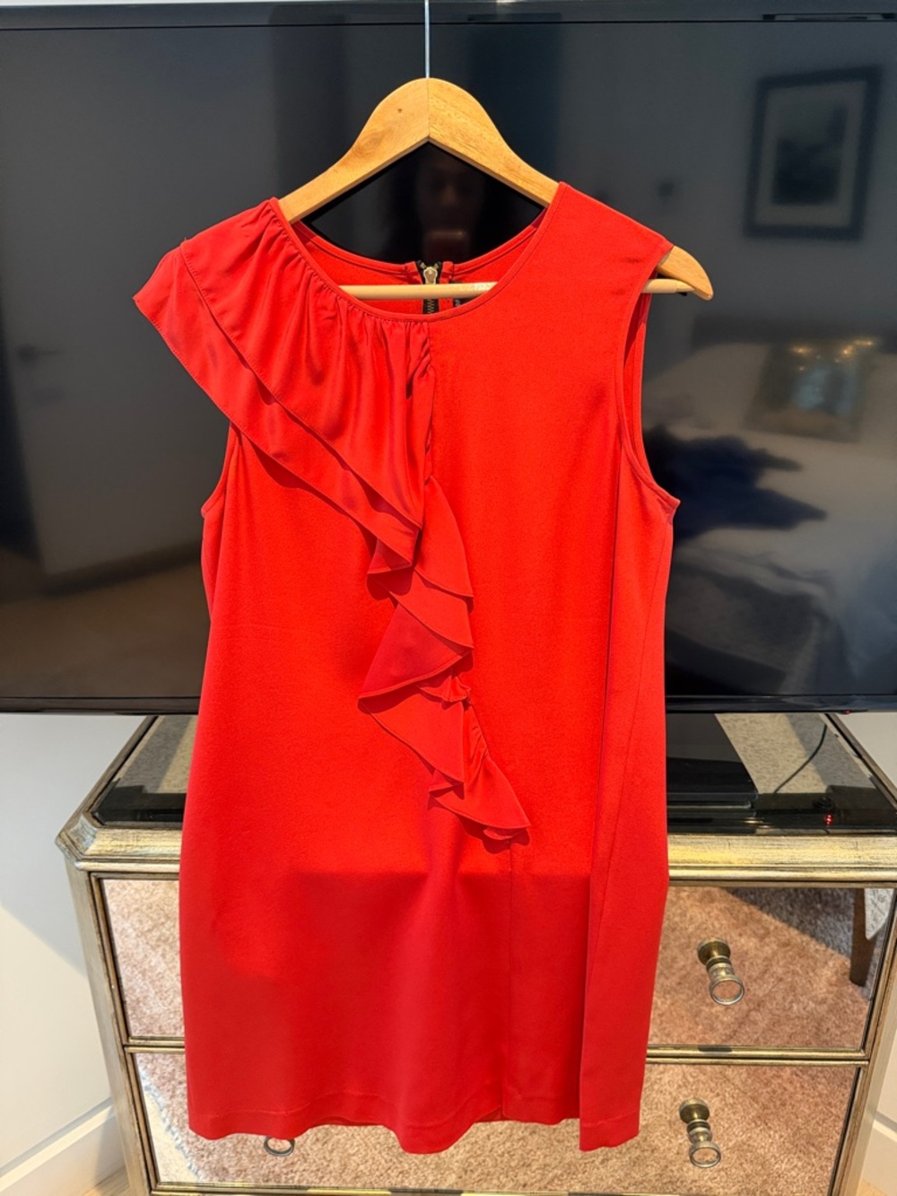 JAYGODFREY Red Sleeveless Ruffle Shift Dress